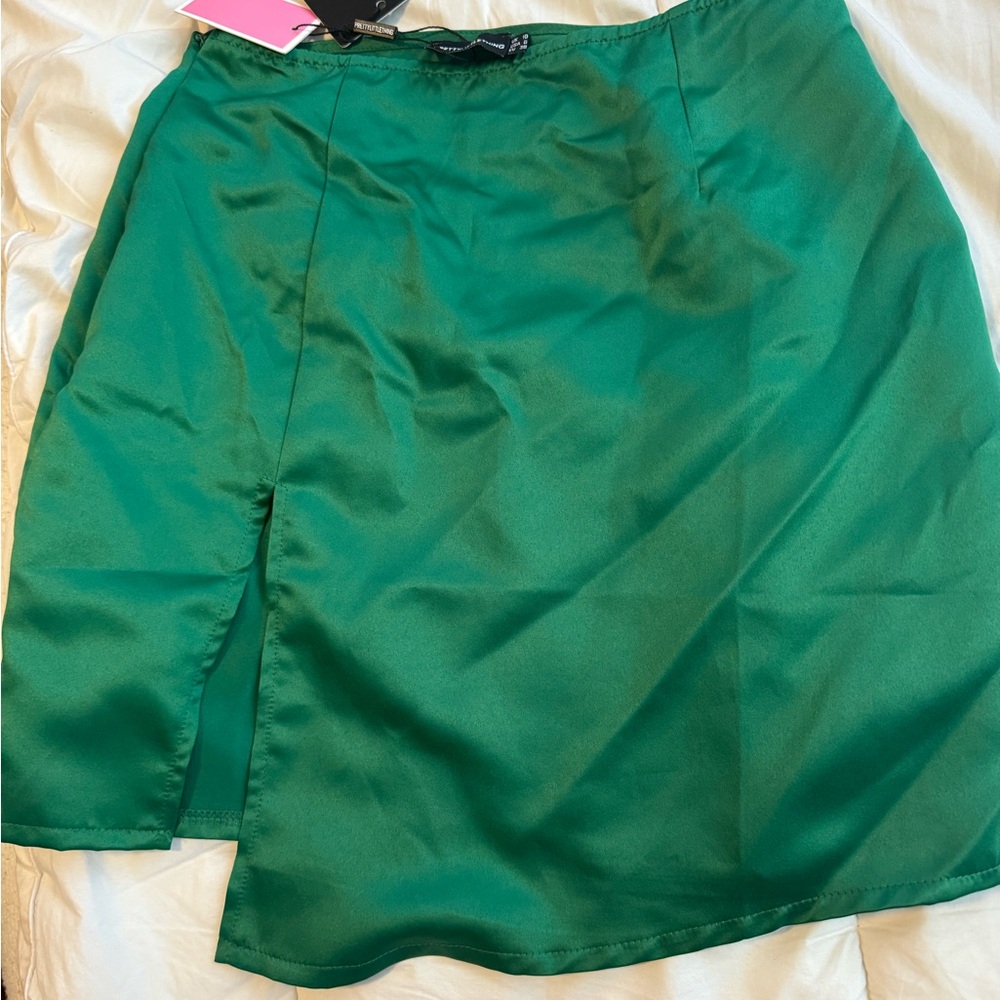 Green satin skirt